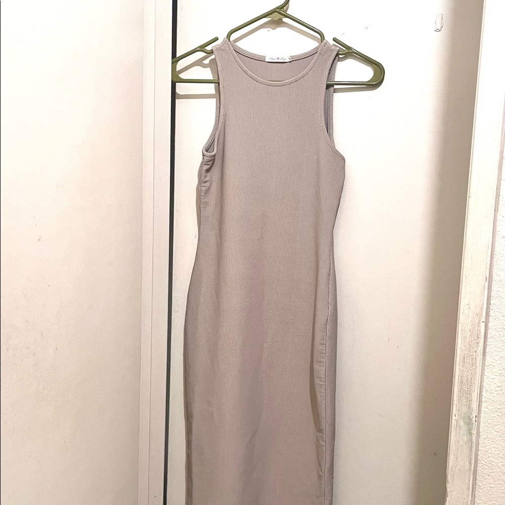 Sleeveless Ribbed Midi Dress - Taupe